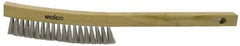 Weiler - 4 Rows x 19 Columns Stainless Steel Plater Brush - 5-1/2" Brush Length, 13" OAL, 1" Trim Length, Wood Curved Handle - Exact Industrial Supply
