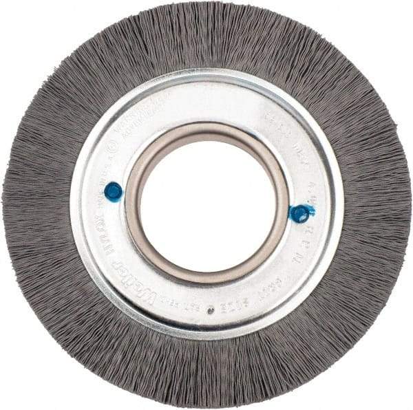 Weiler - 6" OD, 2" Arbor Hole, Crimped Nylon Wheel Brush - 1" Face Width, 1-1/4" Trim Length, 0.018" Filament Diam, 3,600 RPM - Exact Industrial Supply
