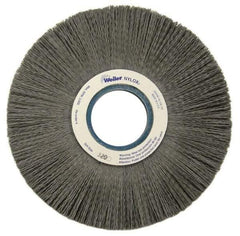 Weiler - 8" OD, 2" Arbor Hole, Crimped Nylon Wheel Brush - 1" Face Width, 2-1/4" Trim Length, 0.018" Filament Diam, 3,600 RPM - Exact Industrial Supply