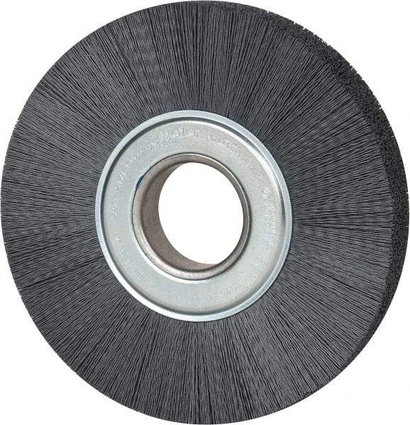 Weiler - 8" OD, 2" Arbor Hole, Crimped Nylon Wheel Brush - 1" Face Width, 2-1/4" Trim Length, 0.022" Filament Diam, 3,600 RPM - Exact Industrial Supply