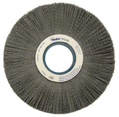 Weiler - 8" OD, 2" Arbor Hole, Crimped Nylon Wheel Brush - 1" Face Width, 2-1/4" Trim Length, 0.022" Filament Diam, 3,600 RPM - Exact Industrial Supply