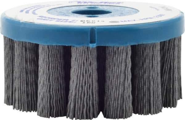 Weiler - 4" 180 Grit Silicon Carbide Crimped Disc Brush - Very Fine Grade, Plain Hole Connector, 1-1/2" Trim Length, 7/8" Arbor Hole - Exact Industrial Supply