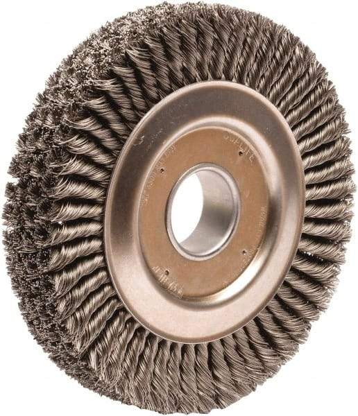 Weiler - 10" OD, 2" Arbor Hole, Knotted Steel Wheel Brush - 1-3/4" Face Width, 1-3/4" Trim Length, 0.023" Filament Diam, 4,500 RPM - Exact Industrial Supply