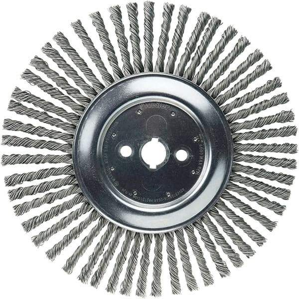 Weiler - 12" OD, 1" Arbor Hole, Stringer Bead Steel Wheel Brush - 3/8" Face Width, 2-3/4" Trim Length, 6,000 RPM - Exact Industrial Supply