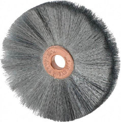 Weiler - 2" OD, 1/4" Arbor Hole, Crimped Steel Wheel Brush - 3/8" Face Width, 3/4" Trim Length, 0.003" Filament Diam, 20,000 RPM - Exact Industrial Supply