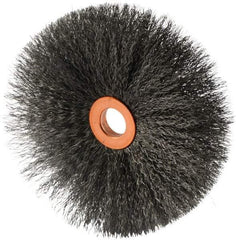 Weiler - 4" OD, 1/2" Arbor Hole, Crimped Steel Wheel Brush - 1/2" Face Width, 1-1/2" Trim Length, 0.006" Filament Diam, 20,000 RPM - Exact Industrial Supply