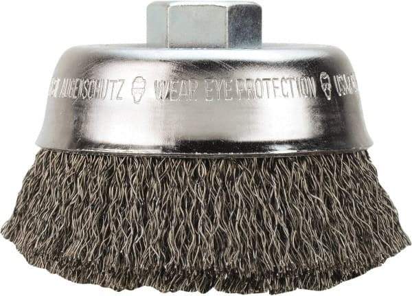 Milwaukee Tool - 4" OD, 5/8" Arbor Hole, Crimped Stainless Steel Wheel Brush - 1/2" Face Width, 3/4" Trim Length, 0.014" Filament Diam, 12,000 RPM - Exact Industrial Supply
