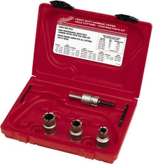 Milwaukee Tool - 5 Piece, 11/16" to 15/16" Saw Diam, Contractor's Hole Saw Kit - Carbide-Tipped, Gulleted Edge, Pilot Drill Model No. 49-57-0035, 49-57-0038, Includes 3 Hole Saws - Exact Industrial Supply