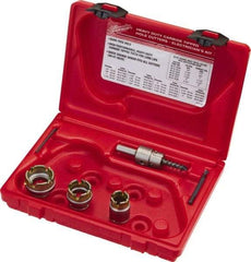 Milwaukee Tool - 5 Piece, 7/8" to 1-3/8" Saw Diam, Electrician's Hole Saw Kit - Carbide-Tipped, Gulleted Edge, Pilot Drill Model No. 49-57-0035, 49-57-0038, Includes 3 Hole Saws - Exact Industrial Supply