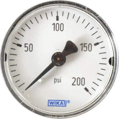 Wika - 2" Dial, 1/4 Thread, 0-200 Scale Range, Pressure Gauge - Center Back Connection Mount, Accurate to 3-2-3% of Scale - Exact Industrial Supply