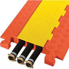 Checkers - 3 Channel, 3-1/4' Long, Yellow/Organge Polyurethane On Floor Cable Cover - Exact Industrial Supply