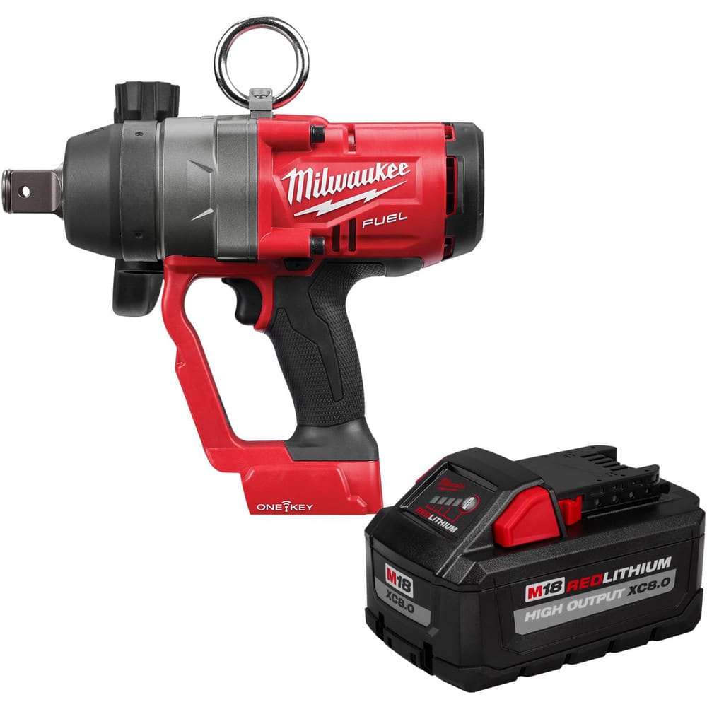 1″ Drive, 18.00 Volt, Pistol Grip Cordless Impact Wrench 0 to 1650 RPM, 1800 Ft/Lb, Includes 18V Red Lithium-Ion Battery Pack, (1) M18 FUEL 1 in HTIW with ONE-KEY (2867-20), Lanyard Loop, Tool Free Adjustable Handle & M18 18V 8.0AH Red Lithium Battery