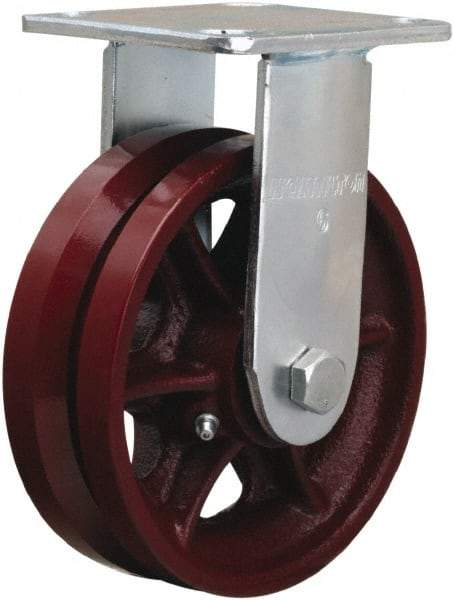 Hamilton - 6" Diam x 2" Wide, Iron Rigid Caster - 900 Lb Capacity, Top Plate Mount, 4" x 4-1/2" Plate, Straight Roller Bearing - Exact Industrial Supply