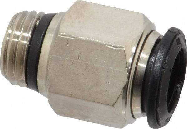 Alpha Technologies - 10mm Outside Diam, 1/4 Universal, Nickel Plated Brass Push-to-Connect Tube Male Connector - 250 Max psi, Tube to Universal Thread Connection, Buna O-Ring - Exact Industrial Supply