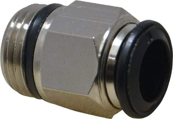 Alpha Technologies - 10mm Outside Diam, 3/8 Universal, Nickel Plated Brass Push-to-Connect Tube Male Connector - 250 Max psi, Tube to Universal Thread Connection, Buna O-Ring - Exact Industrial Supply