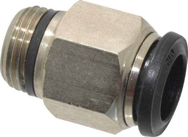 Alpha Technologies - 12mm Outside Diam, 3/8 Universal, Nickel Plated Brass Push-to-Connect Tube Male Connector - 250 Max psi, Tube to Universal Thread Connection, Buna O-Ring - Exact Industrial Supply