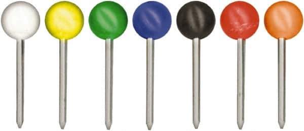 GEM - Black, Blue, Green, Orange, Red, White & Yellow Push Pins - Use with Walls, Map - Exact Industrial Supply