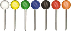 GEM - Black, Blue, Green, Orange, Red, White & Yellow Push Pins - Use with Walls, Map - Exact Industrial Supply