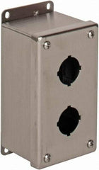 nVent Hoffman - 2 Hole, 1.2 Inch Hole Diameter, Stainless Steel Pushbutton Switch Enclosure - 6-3/4 Inch High x 3.47 Inch Wide x 2-3/4 Inch Deep, 12, 13, 4X NEMA Rated - Exact Industrial Supply