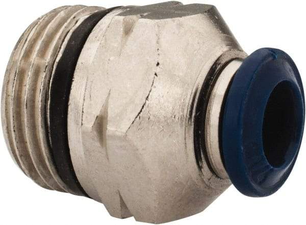Alpha Technologies - 1/4" Outside Diam, 3/8 Universal Thread, Nickel Plated Brass Push-to-Connect Male Connector - 250 Max psi, Tube to Universal Thread Connection, Buna O-Ring - Exact Industrial Supply