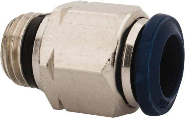 Alpha Technologies - 3/8" Outside Diam, 1/4 Universal Thread, Nickel Plated Brass Push-to-Connect Male Connector - 250 Max psi, Tube to Universal Thread Connection, Buna O-Ring - Exact Industrial Supply
