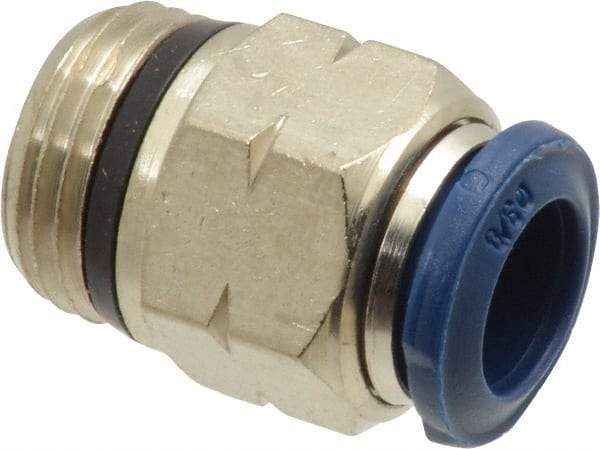 Alpha Technologies - 3/8" Outside Diam, 3/8 Universal Thread, Nickel Plated Brass Push-to-Connect Male Connector - 250 Max psi, Tube to Universal Thread Connection, Buna O-Ring - Exact Industrial Supply