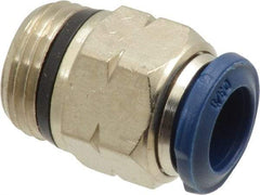 Alpha Technologies - 3/8" Outside Diam, 3/8 Universal Thread, Nickel Plated Brass Push-to-Connect Male Connector - 250 Max psi, Tube to Universal Thread Connection, Buna O-Ring - Exact Industrial Supply