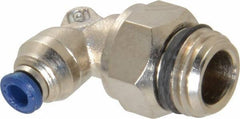 Alpha Technologies - 1/8" Outside Diam, 1/4 Universal Thread, Nickel Plated Brass Push-to-Connect Male Swivel Elbow - 250 Max psi, Tube to Universal Thread Connection, Buna O-Ring - Exact Industrial Supply