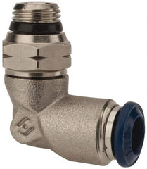 Alpha Technologies - 1/4" Outside Diam, 1/8 Universal Thread, Nickel Plated Brass Push-to-Connect Male Swivel Elbow - 250 Max psi, Tube to Universal Thread Connection, Buna O-Ring - Exact Industrial Supply