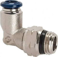 Alpha Technologies - 1/4" Outside Diam, 1/4 Universal Thread, Nickel Plated Brass Push-to-Connect Male Swivel Elbow - 250 Max psi, Tube to Universal Thread Connection, Buna O-Ring - Exact Industrial Supply