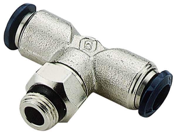 Alpha Technologies - 1/2" Outside Diam, 3/8 Universal Thread, Nickel Plated Brass Push-to-Connect Male Swivel Branch Tee - 250 Max psi, Tube to Universal Thread Connection, Buna O-Ring - Exact Industrial Supply