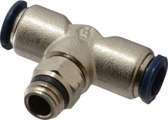Alpha Technologies - 3/8" Outside Diam, 1/4 Universal Thread, Nickel Plated Brass Push-to-Connect Male Swivel Branch Tee - 250 Max psi, Tube to Universal Thread Connection, Buna O-Ring - Exact Industrial Supply