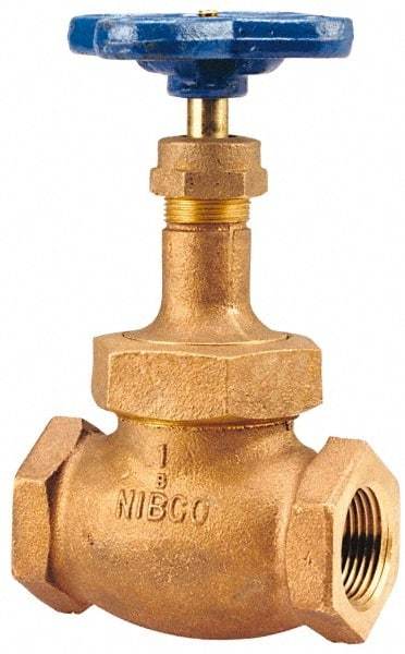 NIBCO - 1-1/2" Pipe, Threaded Ends, Bronze Integral Oxygen Service Globe Valve - PTFE Disc, Union Bonnet, 300 psi WOG, 150 psi WSP, Class 150 - Exact Industrial Supply
