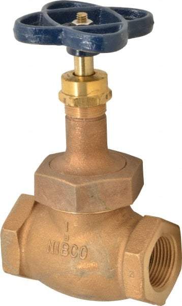 NIBCO - 1" Pipe, Threaded Ends, Bronze Integral Globe Valve - PTFE Disc, Screw-In Bonnet, 200 psi WOG, 125 psi WSP, Class 125 - Exact Industrial Supply