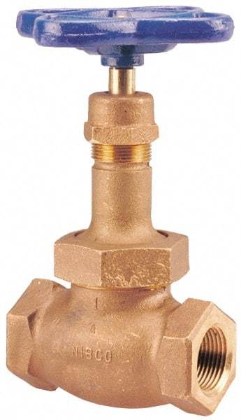 NIBCO - 1-1/4" Pipe, Threaded Ends, Bronze Renewable Full Plug Disc Globe Valve - Alloy Threads Disc, Union Bonnet, 400 psi WOG, 200 psi WSP, Class 200 - Exact Industrial Supply