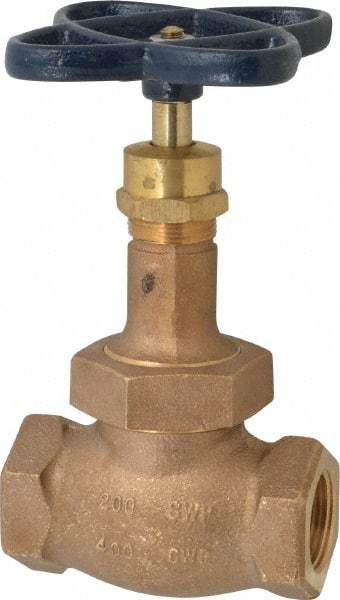 NIBCO - 1" Pipe, Threaded Ends, Bronze Renewable Full Plug Disc Globe Valve - Alloy Threads Disc, Union Bonnet, 400 psi WOG, 200 psi WSP, Class 200 - Exact Industrial Supply