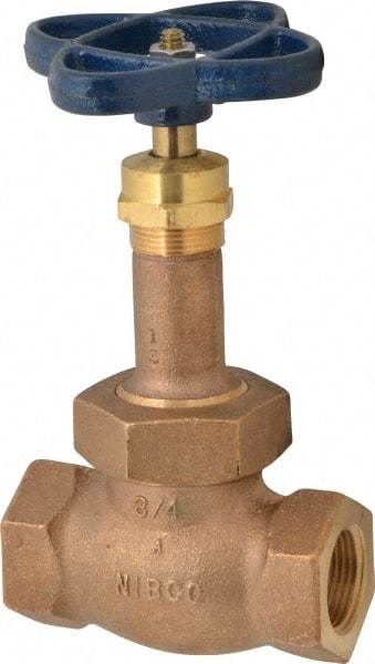 NIBCO - 3/4" Pipe, Threaded Ends, Bronze Renewable Full Plug Disc Globe Valve - Alloy Threads Disc, Union Bonnet, 400 psi WOG, 200 psi WSP, Class 200 - Exact Industrial Supply