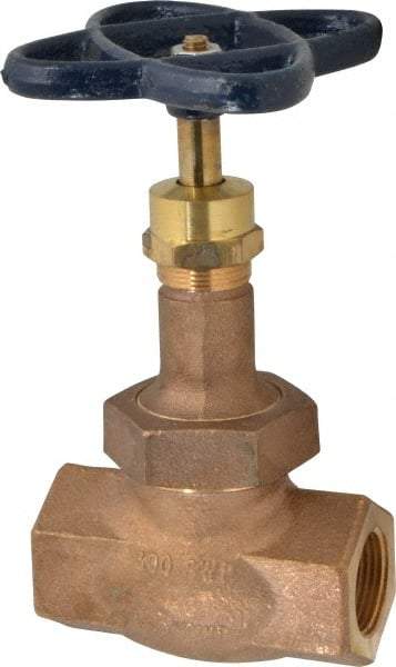 NIBCO - 1" Pipe, Threaded Ends, Bronze Integral Globe Valve - PTFE Disc, Union Bonnet, 600 psi WOG, 300 psi WSP, Class 300 - Exact Industrial Supply