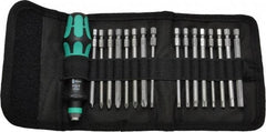 Wera - 17 Piece, 1/4" Drive Screwdriver Power Bit Set - #1, #2 & #3 Phillips, 3 to 6mm Hex, Tamperproof TR10 to TR30 Torx, #1, #2 & #3 Pozidriv, 1.0x5.5mm Slotted - Exact Industrial Supply