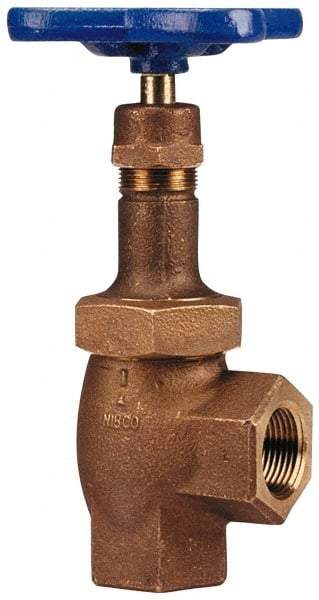 NIBCO - 1/2" Pipe, Class 300, Threaded Bronze Renewable Angle Gate Valve - 600 WOG, 300 WSP, Union Bonnet - Exact Industrial Supply