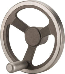 Jergens - 8", 3 Spoke Offset Handwheel with Handle - 2" Hub, Aluminum Alloy, Plain Finish - Exact Industrial Supply