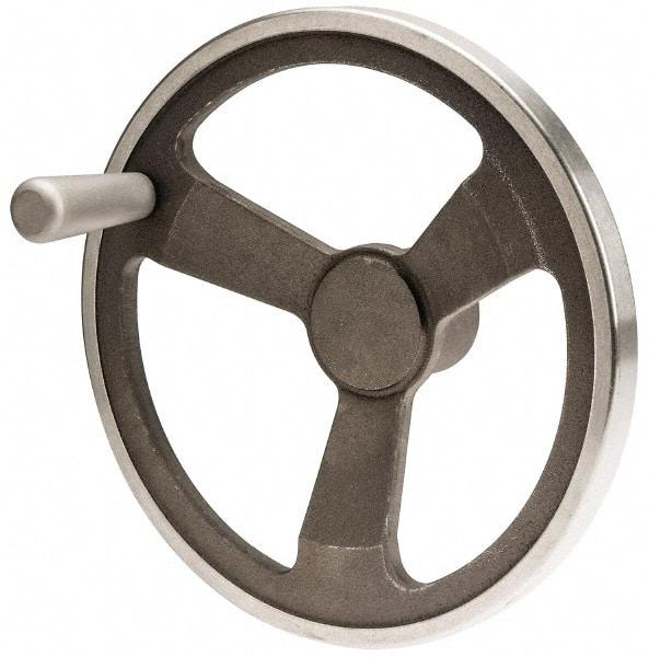 Jergens - 12", 3 Spoke Offset Handwheel with Handle - 2-1/2" Hub, Aluminum Alloy, Plain Finish - Exact Industrial Supply