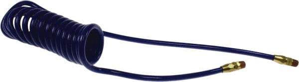 Coilhose Pneumatics - 1/4" ID, 1/4 Thread, 15' Long, Blue Polyurethane Coiled & Self Storing Hose - 125 Max psi, Male Swivel x Male Swivel - Exact Industrial Supply