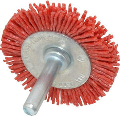 Value Collection - 2" OD, 1/4" Shank Diam, Crimped Nylon Wheel Brush - 1/4" Face Width, 5/16" Trim Length, 4,500 RPM - Exact Industrial Supply