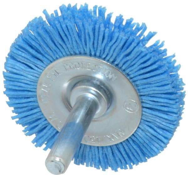 Value Collection - 2" OD, 1/4" Shank Diam, Crimped Nylon Wheel Brush - 1/4" Face Width, 5/16" Trim Length, 4,500 RPM - Exact Industrial Supply