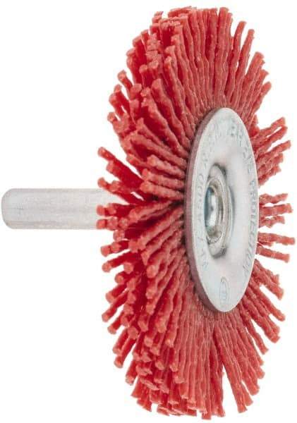 Value Collection - 2-3/8" OD, 1/4" Shank Diam, Crimped Nylon Wheel Brush - 1/4" Face Width, 5/16" Trim Length, 4,500 RPM - Exact Industrial Supply