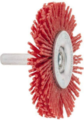Value Collection - 2-3/8" OD, 1/4" Shank Diam, Crimped Nylon Wheel Brush - 1/4" Face Width, 5/16" Trim Length, 4,500 RPM - Exact Industrial Supply