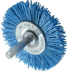 Value Collection - 2-3/8" OD, 1/4" Shank Diam, Crimped Nylon Wheel Brush - 1/4" Face Width, 5/16" Trim Length, 4,500 RPM - Exact Industrial Supply