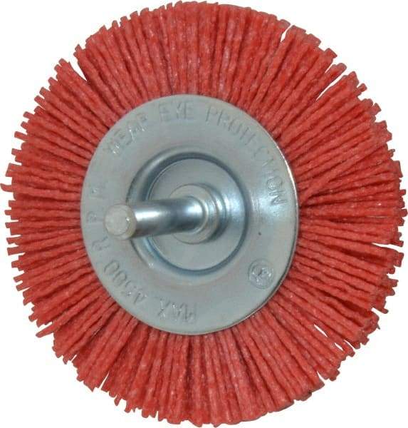 Value Collection - 3" OD, 1/4" Shank Diam, Crimped Nylon Wheel Brush - 1/4" Face Width, 5/16" Trim Length, 4,500 RPM - Exact Industrial Supply