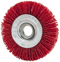 Value Collection - 3" OD, 1/2" Shank Diam, 1/2" Arbor Hole, Crimped Nylon Wheel Brush - 3/8" Face Width, 5/16" Trim Length, 4,500 RPM - Exact Industrial Supply